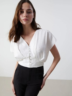 Lc Waikiki Yeni Sezon V Yaka Crop Kadın Bluz