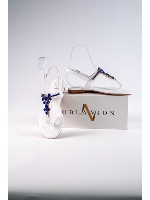 Oblavion Lavion Hakiki Deri Taşlı Kadın Sandalet
