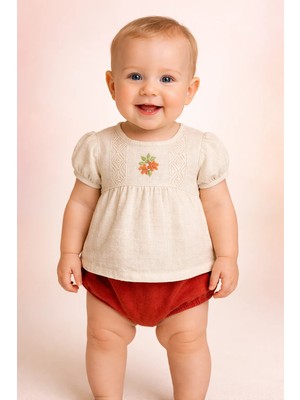 Almira Anne Bebek Bebek Kız Için Pamuklu Keten Takım Yazlık Rahat Giyim