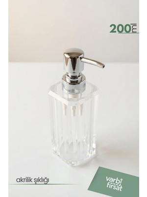 VarBiFırsat Akrilik Kare Sıvı Sabunluk 200 ml | Modern Dekoratif Tasarım | Şeffaf