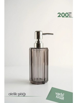 VarBiFırsat Akrilik Silindir Sıvı Sabunluk 200 ml | Modern Dekoratif Tasarım | Füme