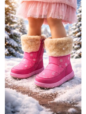 Almira Anne Bebek Yıldız Desenli Kız Çocuk Bot Içi Yünlü Su Geçirmez Fermuarlı