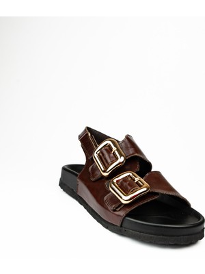 Zeyn 4136 Kahverengi Çift Tokalı Kadın Sandalet