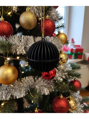 Sepetopia Siyah Dikey Çizgili Yuvarlak Dekoratif Yılbaşı Süsü
