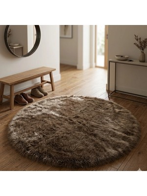 Carpet Dekor Peluş Yumuşak Dekoratif Halı Yuvarlak Kahverengi