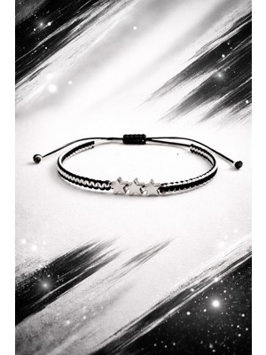 Crystal Atelier Siyah Beyaz Hematit Yıldızlı Taraftar Bilekliği – Ayarlanabilir El Yapımı Makrome (Hematit)