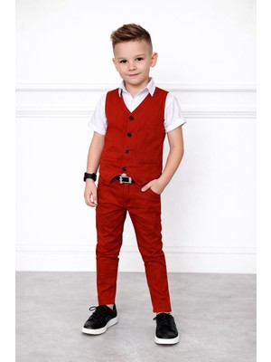 Burçak Butik Gabardin Yelek / Gömlek / Gabardin Pantolon / Kemer 4 Parça Takım - Erkek Çocuk Bayramlık