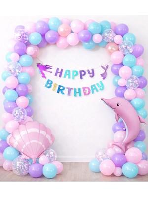 Bkmc Deniz Kızı Temalı Doğum Günü Süsleme Seti Balon Zinciri Yunus ve Deniz Kabuğu Balon Parti Dekoru Süs