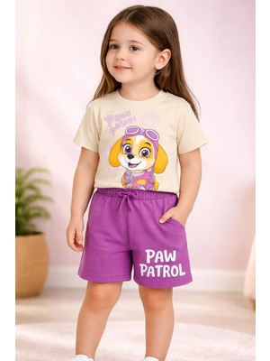 Almira Anne Bebek Yazlık Kız Çocuk Takımı Paw Patrol Baskılı Kısa Kollu ve Şort