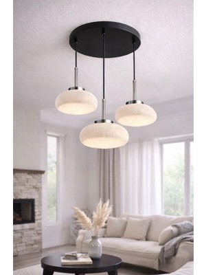 Nova 3’lü Modern Sarkıt Mermer Desenli Cam  Salon,yatak Odası Avizesi