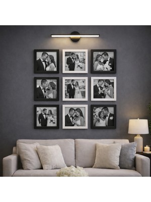 Aley Life Yapışkanlı Siyah & Beyaz Sök Tak 21 X21 cm Paspartulu Klasik Kare Çerçeve Set - 9'lu Paket