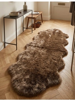 Carpet Dekor Peluş Yumuşak Dekoratif Halı Simetrik Desen Kahverengi