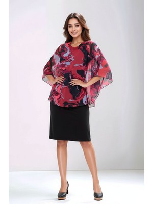 Mamayaga Kadın Bisiklet Yaka Asimetrik Şifon Desenli Yarım Kol Curve Spor Şık Elbise