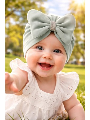 Almira Anne Bebek Taşlı Fiyonk Detaylı Penye Kız Çocuk Bone