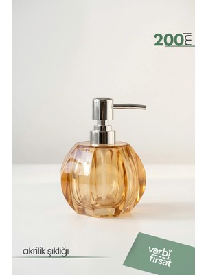 VarBiFırsat Akrilik Yuvarlak Sıvı Sabunluk 200 ml | Modern Dekoratif Tasarım | Amber