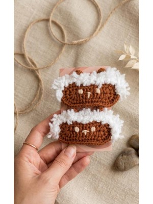 Hobilinka + El Örgüsü Amigurumi Sevimli Kuzu Figürlü 2'li Çıtçıt Toka Seti - Kahverengi/beyaz
