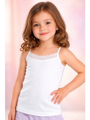 Almira Anne Bebek Yazlık Kız Çocuk Atletleri 2-3 Yaş Beyaz Pamuklu Askılı Günlük Giyim