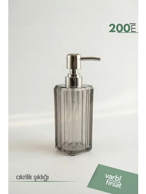 VarBiFırsat Akrilik Kare Sıvı Sabunluk 200 ml | Modern Dekoratif Tasarım | Füme