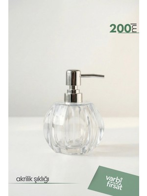 VarBiFırsat Akrilik Yuvarlak Sıvı Sabunluk 200 ml | Modern Dekoratif Tasarım | Şeffaf