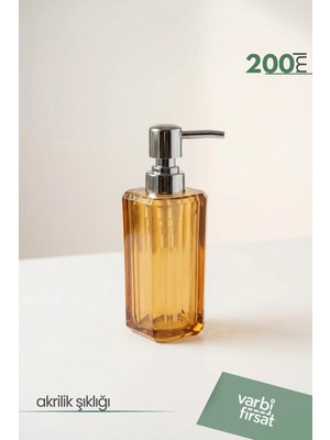 VarBiFırsat Akrilik Kare Sıvı Sabunluk 200 ml | Modern Dekoratif Tasarım | Amber