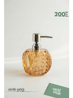 VarBiFırsat Akrilik Prizmatik Sıvı Sabunluk 200 ml | Modern Dekoratif Tasarım | Amber