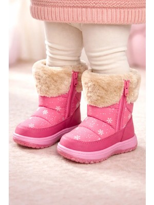 Almira Anne Bebek Yıldız Desenli Kız Çocuk Bot Içi Yünlü Su Geçirmez Fermuarlı