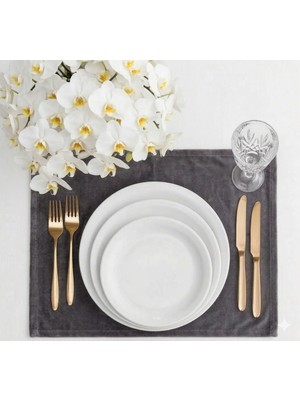 Hobizer Tekstil Kadife Dokulu Amerikan Servis 6 Peçete Supla 40X40 cm