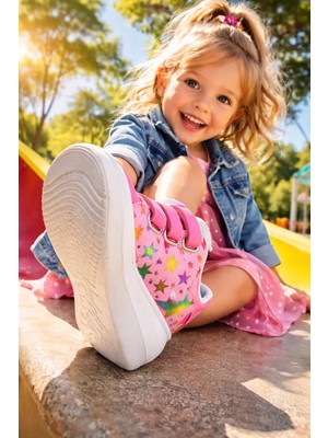 Almira Anne Bebek Kız Çocuk Spor Ayakkabı Kırmızı Pembe Renkli Baskılı Kaymaz Taban