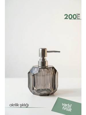 VarBiFırsat Akrilik Altıgen Sıvı Sabunluk 200 ml | Modern Dekoratif Tasarım | Füme