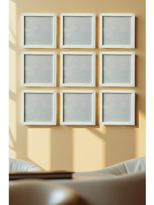 Aley Life Yapışkanlı Beyaz Sök Tak 21 X21 cm Paspartulu Klasik Kare Çerçeve Set - 9'lu Paket
