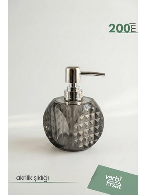 VarBiFırsat Akrilik Prizmatik Sıvı Sabunluk 200 ml | Modern Dekoratif Tasarım | Füme