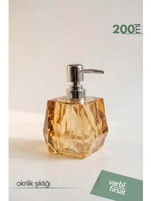 VarBiFırsat Akrilik Elmas Kesim Sıvı Sabunluk 200 ml | Modern Dekoratif Tasarım | Amber