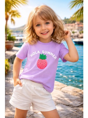 Almira Anne Bebek Kız Çocuk Mor Yazlık Ananas Baskılı Tişört