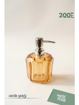 VarBiFırsat Akrilik Huni Sıvı Sabunluk 200 ml | Modern Dekoratif Tasarım | Amber
