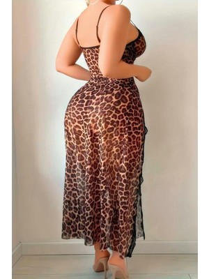 Wesby Büyük Beden Yandan Yırtmaclı Dantelli Gecelik Takım