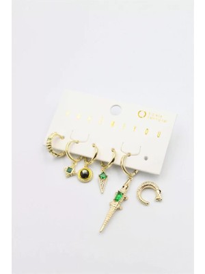 Royaleks Renkli Taşlı Set Küpe - Altın