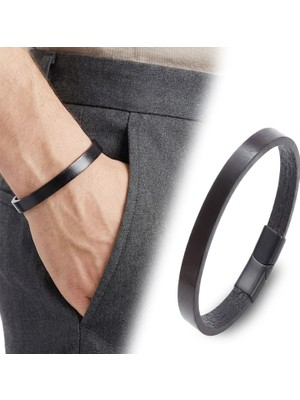 Fm 💎 Premium Siyah PU Deri Zamak Erkek Bileklik 31833B16D2