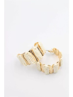 Royaleks Hasır Halka Küpe - Krem