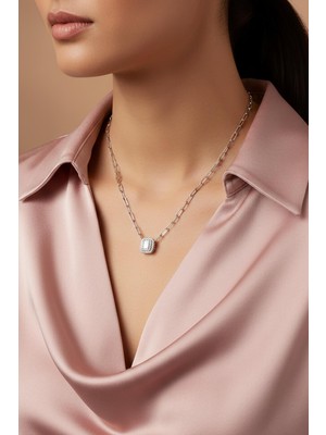 By Barun Zincir Kolye Gümüş Kadın Baget Taşlı 925 Ayar