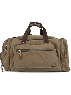 Necati Çanta Çift Körüklü Ayakkabı Bölmeli Kavas Kumaş Spor Ve Seyahat Valizi Koyu Haki