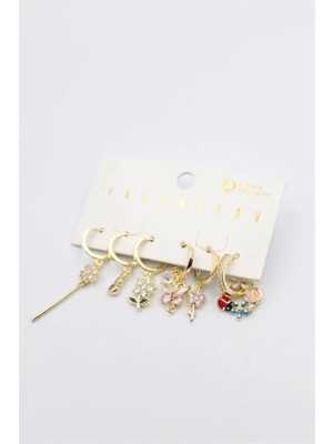 Royaleks Renkli Taşlı Set Küpe - Altın