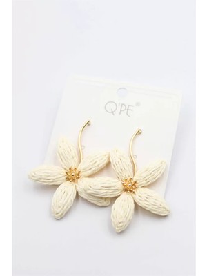 Royaleks Hasır Çiçek Küpe - Krem