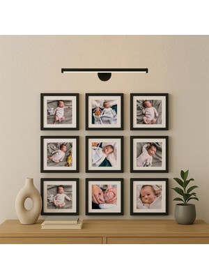 Aley Life Yapışkanlı Siyah Sök Tak 21 X21 cm Paspartulu Klasik Kare Çerçeve Set - 9'lu Paket