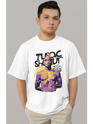 Sevbano Tasarım Tupac Rapper Şarkıcı 2pac Baskılı Unisex Oversize Tişört