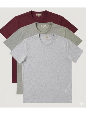 Si-Line Bordo Beyaz Gri 3'lü Modal Basıc Tshırt