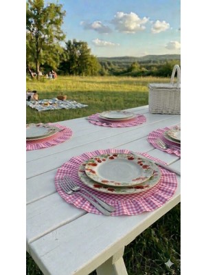 Hobizer Tekstil Fırfırlı Piti Kareli Supla Amerikan Servisi Yuvarlak 6'lı 40X40 cm