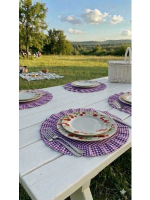 Hobizer Tekstil Fırfırlı Piti Kareli Supla Amerikan Servisi Yuvarlak 6'lı 40X40 cm