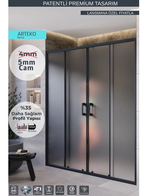 Monaqua Arteko Duşakabin Ön Cephe, 2 Sabit 2 Kayar - Antrasit Profil - Satine Buzlu 5mm Cam