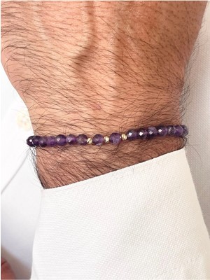 Rupen Kraft 14 Ayar Dorika Toplu Amatist Taşlı Altın Bileklik Doğal Taşlı Altın Bileklik