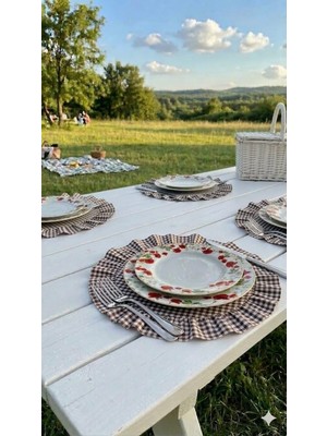 Hobizer Tekstil Fırfırlı Piti Kareli Supla Amerikan Servisi Yuvarlak 6'lı 40X40 cm